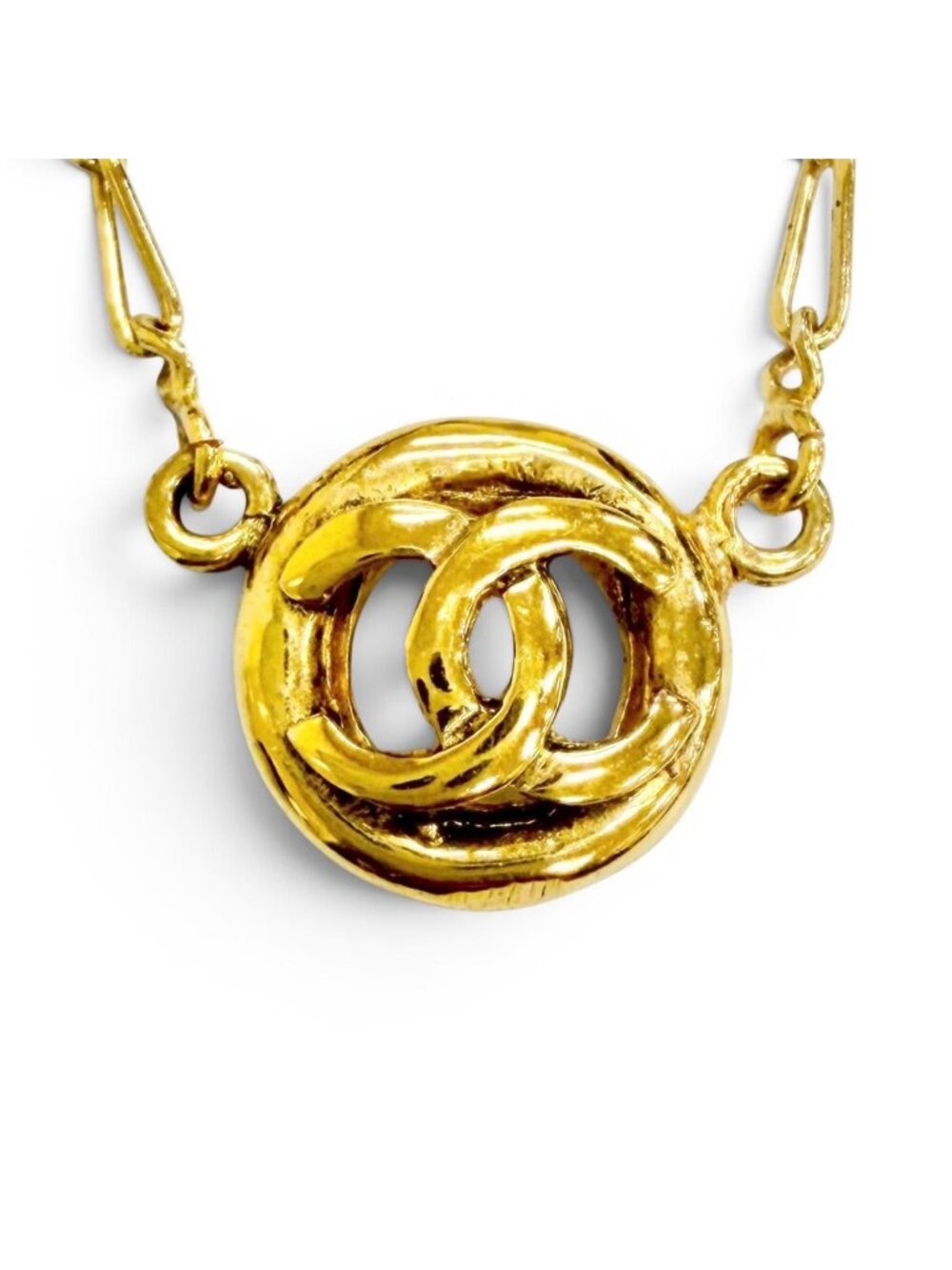 Chanel Vintage Circle CC Logo Necklace Gold